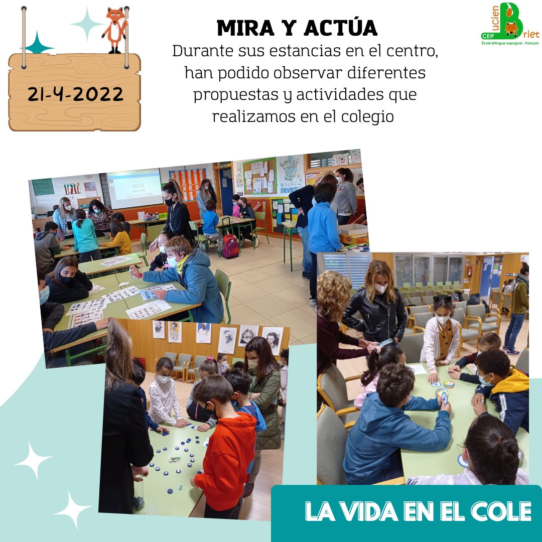 ceiplucienbriet's tweet photo. Hoy terminamos la visita que nos han hecho los colegios @ColegioVadorrey,  @CeipCamon,  @CEIPLVIVES   y el CEIP Montecorona, dentro del programa Mira y Actúa. Unas jornadas muy enriquecedoras. https://t.co/5N7Jfn2TKS