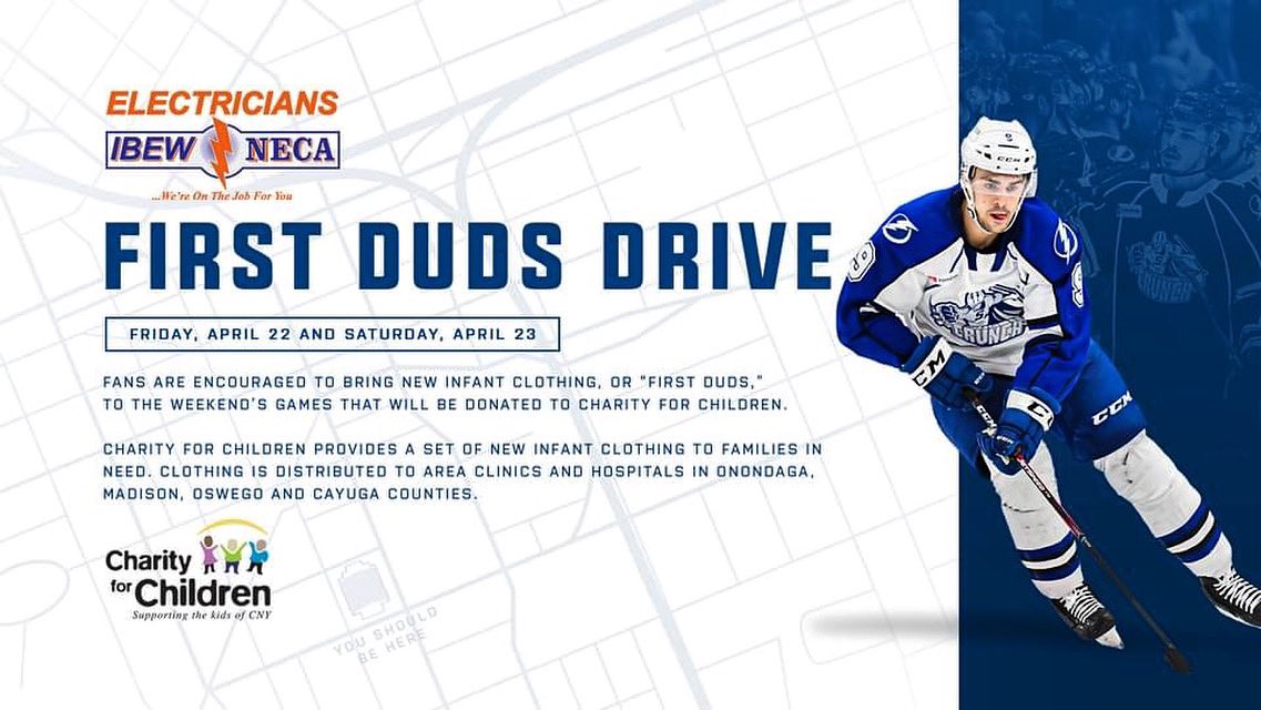IBEW Local 43 is proud to partner with the Syracuse Crunch to support local charity Charity for Children Inc.

Helping those in need in our community!

#IBEWLocal43OnTheMove! 
#CaringforourCommunity❤️