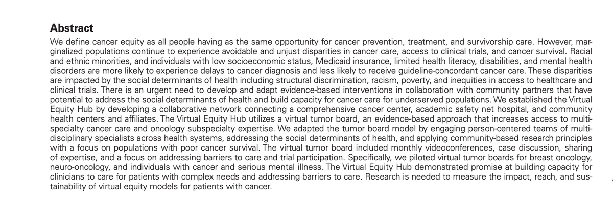 EndtheInequity's tweet photo. New article out: "Developing a Virtual Equity Hub: Adapting the Tumor Board Model for Equity in Cancer Care"

FREE to download: https://t.co/jISD5gWPcV

@KellyIrwin_MD @BeverlyMoy @MGHCancerCenter https://t.co/OqsrTGTTyz