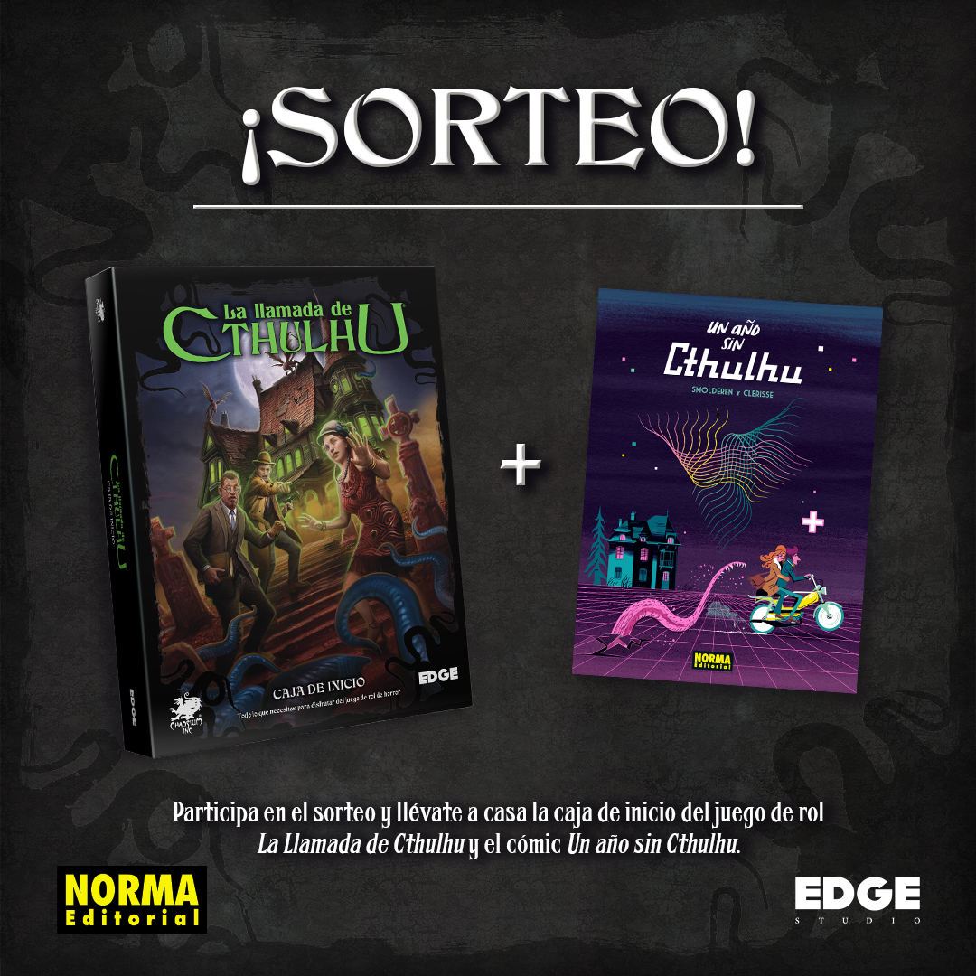 ¡Tenemos SORTEAZO!

Gana un ejemplar de la Caja de Inicio de La llamada de Cthulhu y el cómic Un año sin Cthulhu de Norma Editorial.

✔ Sigue a @Edge_Ent y a <a href="/NormaEditorial/">Norma Editorial</a>
✔ Haz RT a esta publicación
✔ Menciona a un amigo con quien luchar contra los Antiguos.

¡Suerte!
