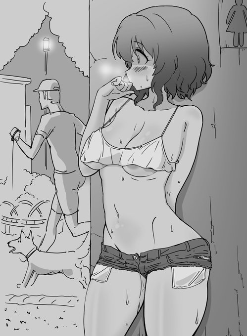 ファンボックスに『夜の公園で野外露出している並木芽衣子さん』リクエストが来たので正義の心で描きました 