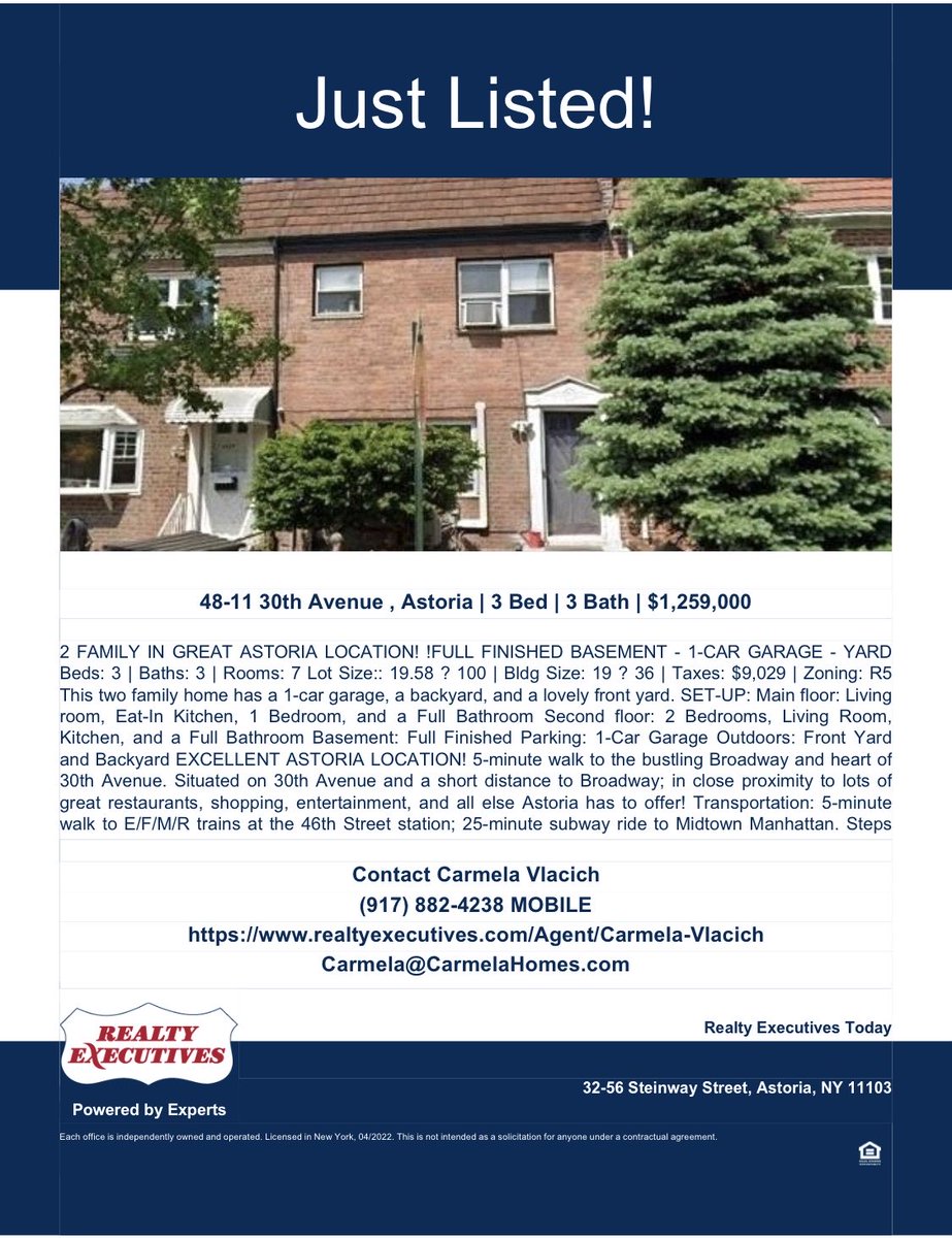 Just Listed for $1,259,000 - 48-11 30th Avenue , Astoria, NY 11103

#realestate #realtor #realestateagent #home #property #investment #forsale #realtorlife #househunting #dreamhome #luxury #interiordesign #luxuryrealestate #newhome #architecture #house #homesweethome