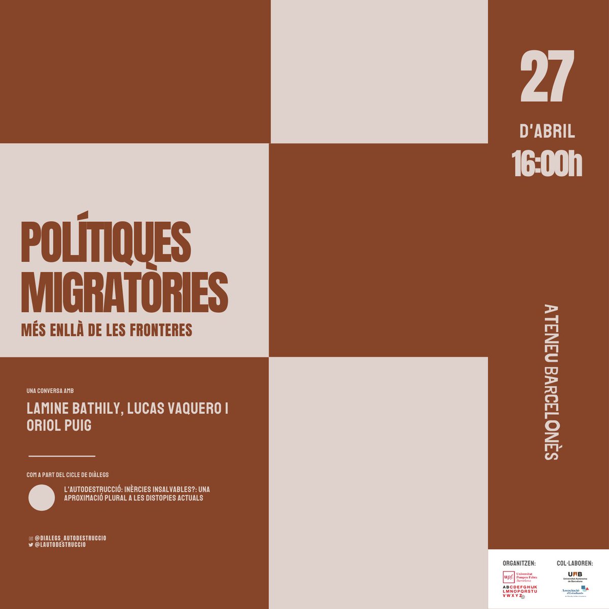 ciclededialegs's tweet photo. ❗Presentem els ponents que participaran a la taula:

Polítiques migratòries: més enllà de les fronteres

🗣️Els tres dialogaran sobre les polítiques migratòries, la importància del dret a la vida i el seu encaix en la configuració dels estats

🗓️ 27 d'abril a les 16:00 https://t.co/sbiF6Lamtw