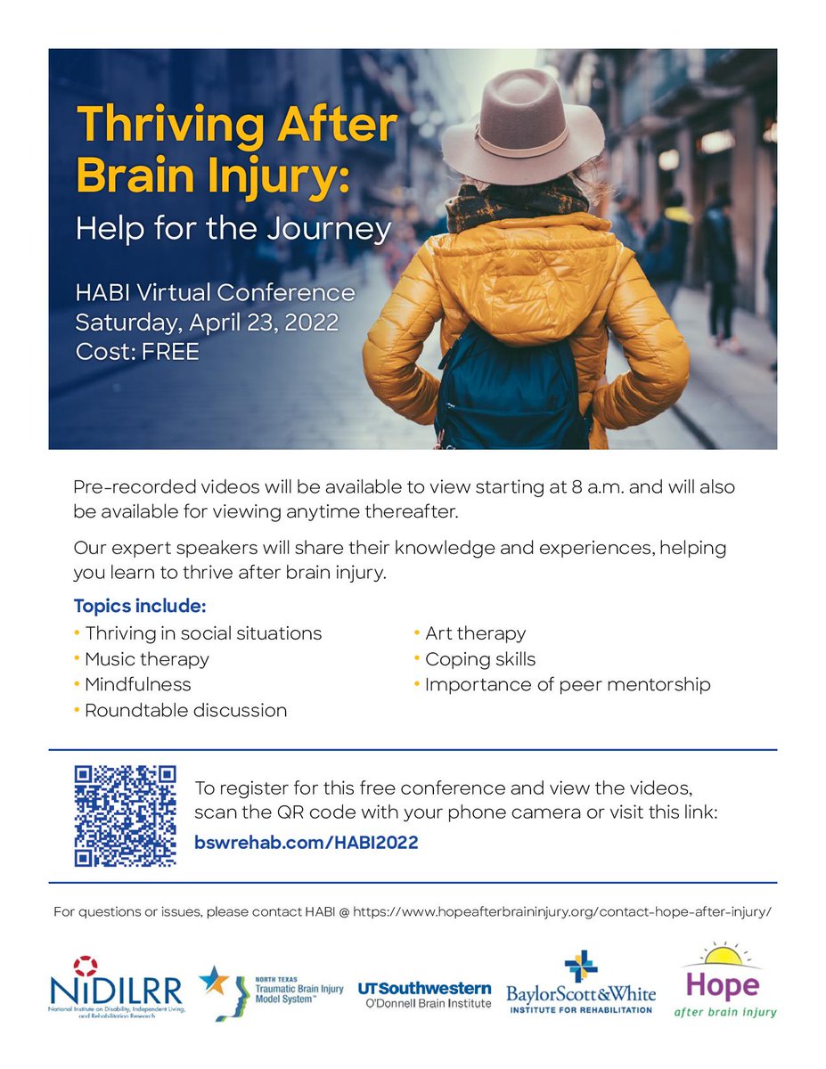 KathleenBellMD's tweet photo. Join us this weekend for the NT TBI MS and Hope After Brain Injury Virtual Conference for survivors and care partners. #UTSW_PMR #TBIMS https://t.co/my6vLbeW8D
