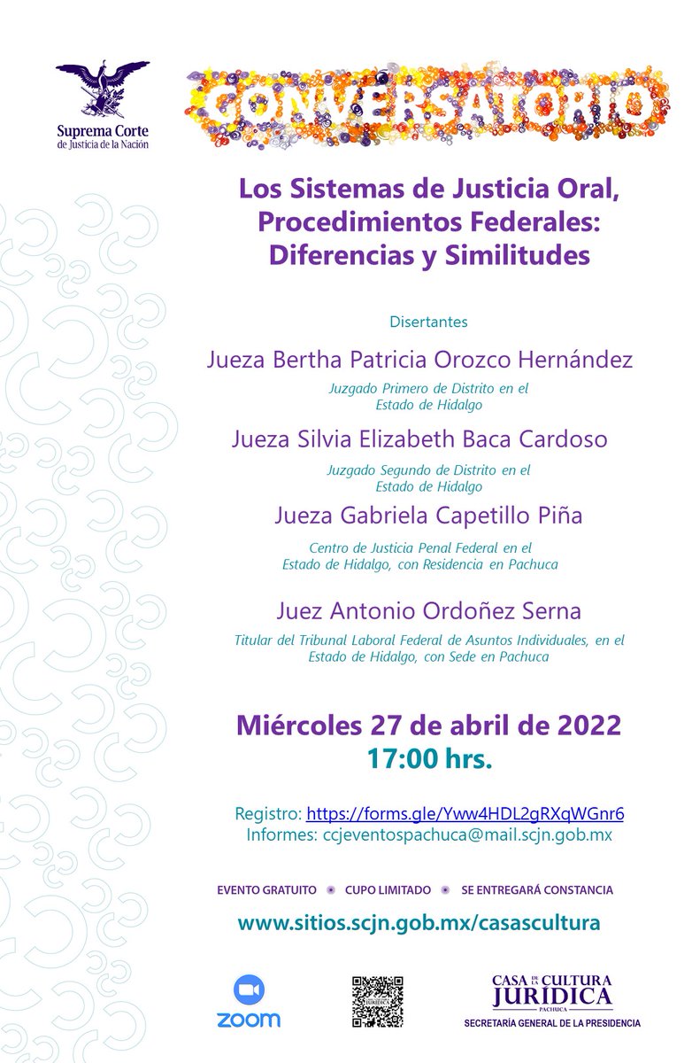 No se pierdan el #Conversatorio organizado por la #CasadelaCulturaJurídica en #Pachuca, sobre los Sistemas de Justicia Laboral 🥸 todo a través de #Zoom
