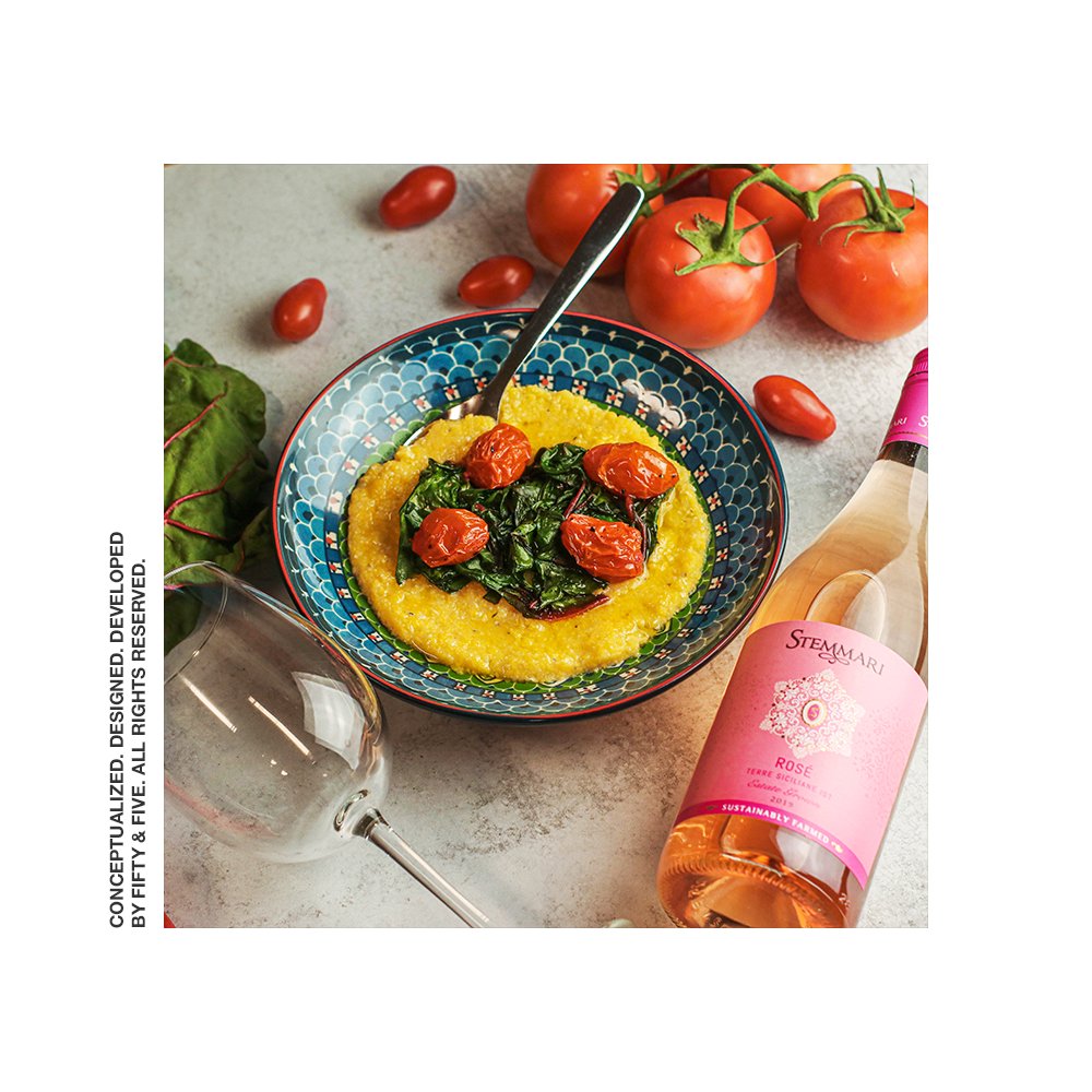 FiftyandFive's tweet photo. creamy polenta + blistered tomatoes + sauteed chard + @StemmariWine rosé. 🤤👌🍷

eat good, drink even better. https://t.co/PNiMjKvfUx