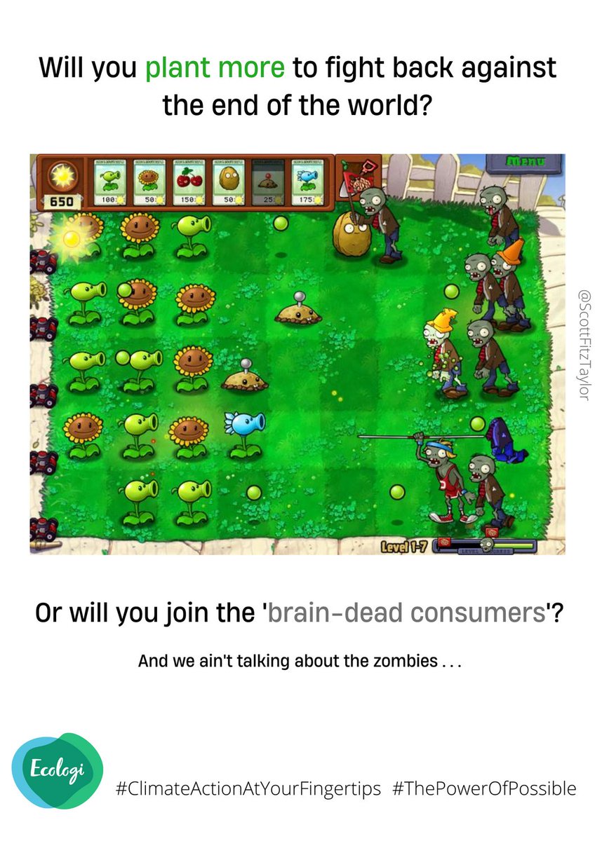 ScottFitzTaylor's tweet photo. Another #ThePowerOfPossible submission for @Ecologi_HQ and @OneMinuteBriefs - @PlantsvsZombies is one of my favourite games ever so I just had to do this poster concept for #EarthDay https://t.co/CoJ0huYUdJ