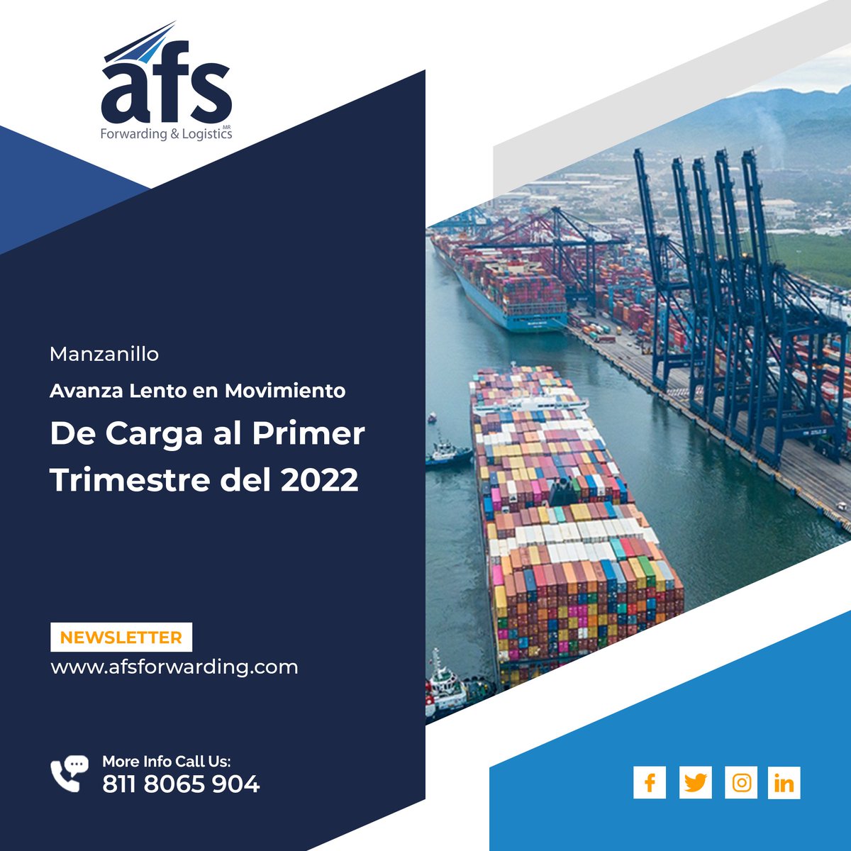 • AFS Newsletter
• "Manzanillo avanza lento en movimiento de carga al primer trimestre de 2022"

• Entra al enlace oficial para leer la nota completa:
rb.gy/ajywng

#PuertosMexicanos
#asfforwardingandlogistics #agenciaaduanalmonterrey
