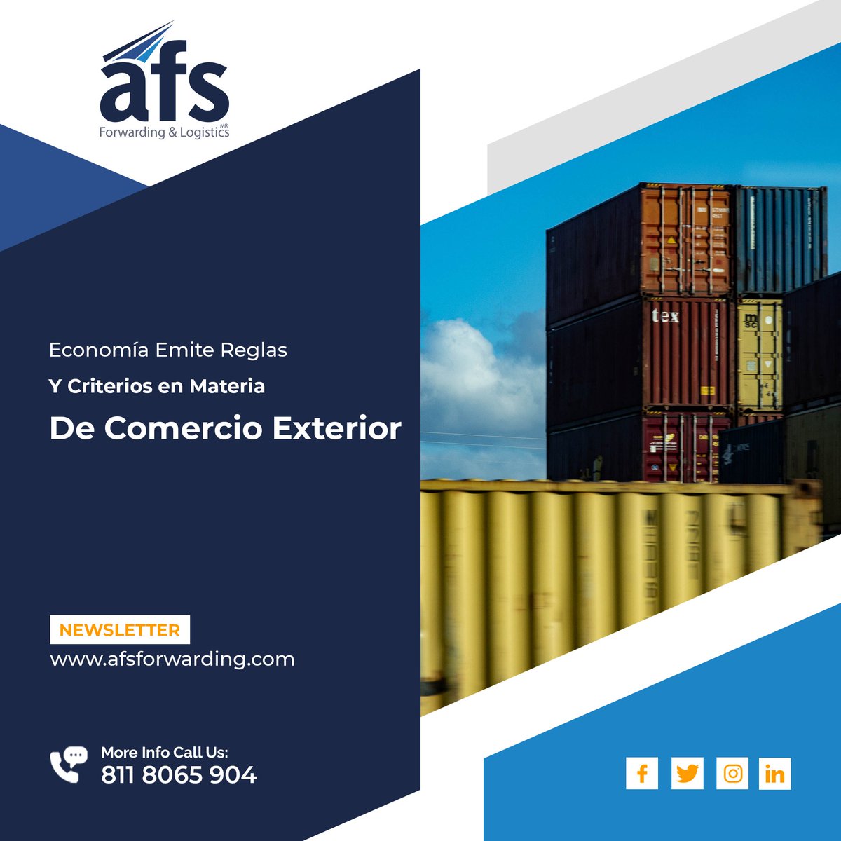 • AFS Newsletter
• "Acuerdo por el que Economía emite reglas y criterios en materia de Comercio Exterior"

• Entra al enlace oficial para leer la nota completa:
rb.gy/7no27t

#PuertosMexicanos
#asfforwardingandlogistics #agenciaaduanalmonterrey