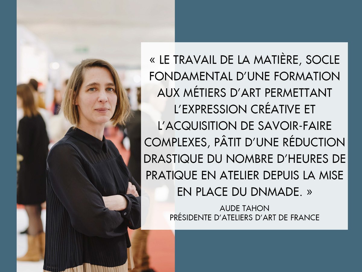 ateliersdart's tweet photo. 👨‍🏫 DNMADe 👨‍🏫
« Le travail de la matière, socle fondamental d’une formation aux métiers d’art permettant l’expression créative et l’acquisition de savoir-faire complexes, pâtit d’une réduction drastique du nombre d’heures de pratique en atelier... 
⬇ [1/3] https://t.co/KpWmL2pdin