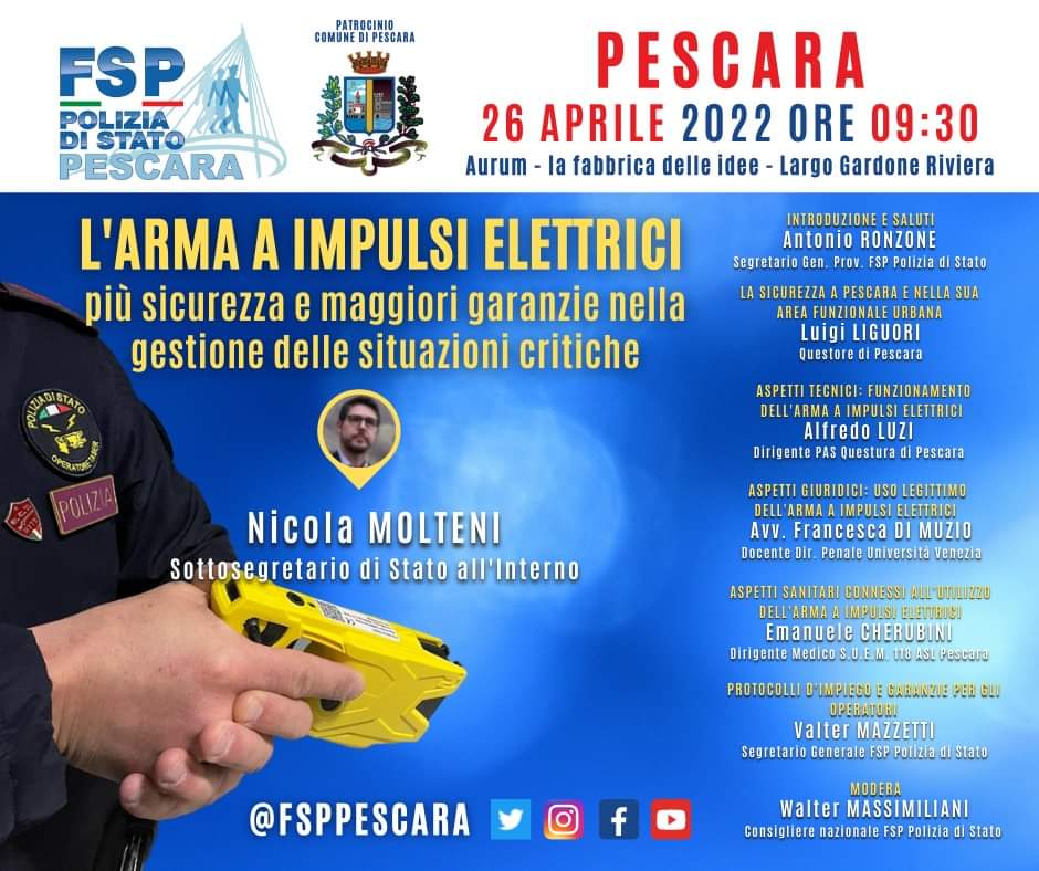 Il convegno "l'arma a impulsi elettrici: più sicurezza e maggiori garanzie nella gestione delle situazioni critiche" si propone di illustrare le caratteristiche dell'arma a impulsi elettrici #taserX2 e di analizzare i profili di carattere sanitario, giuridico e sindacale connessi