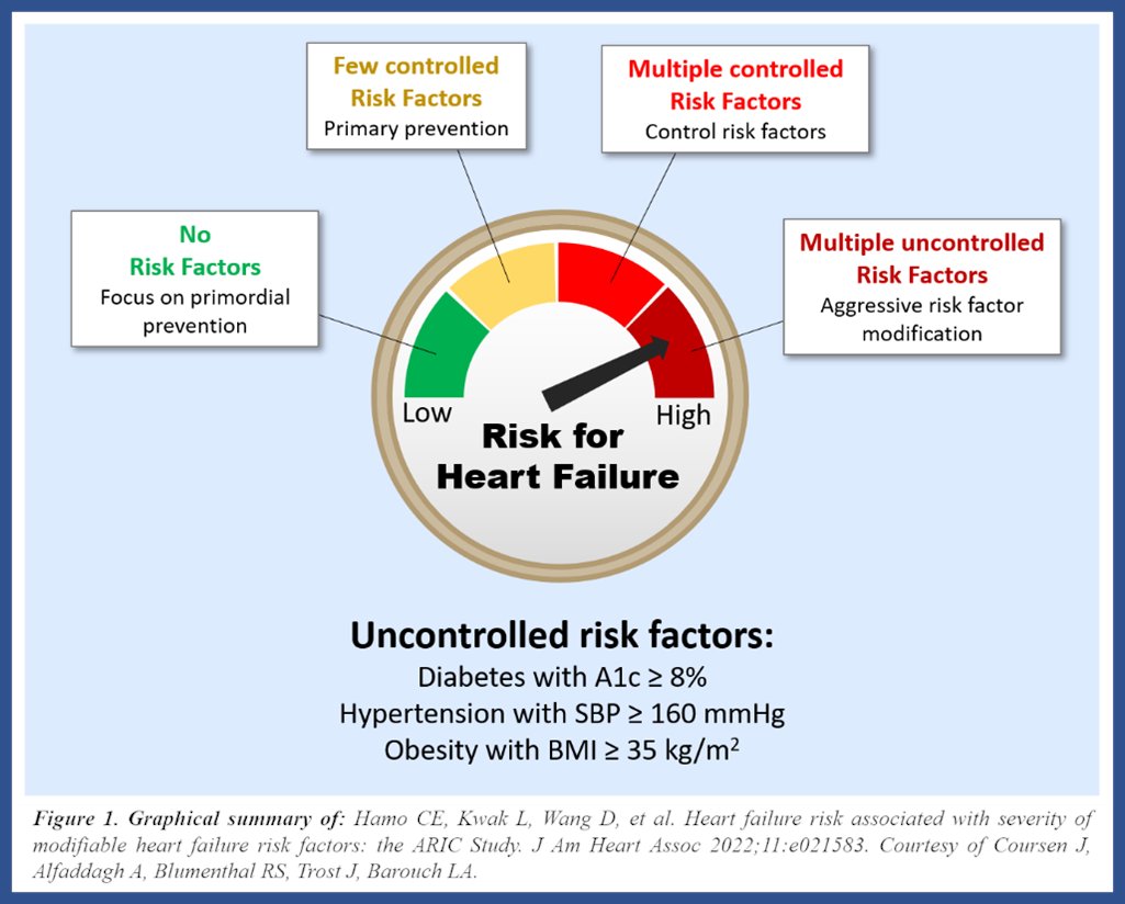 A recent analysis of Atherosclerosis Risk in Communities data shows the number of poorly controlled risk factors and severity of disease state correlate with increased risk of developing #HeartFailure. bit.ly/38a7ugu <a href="/DrAlfaddagh/">Hamied Alfaddagh</a> <a href="/rblument1/">Roger Blumenthal</a> <a href="/LiliBarouch/">Lili Barouch, MD</a> #cvPrev #CVD