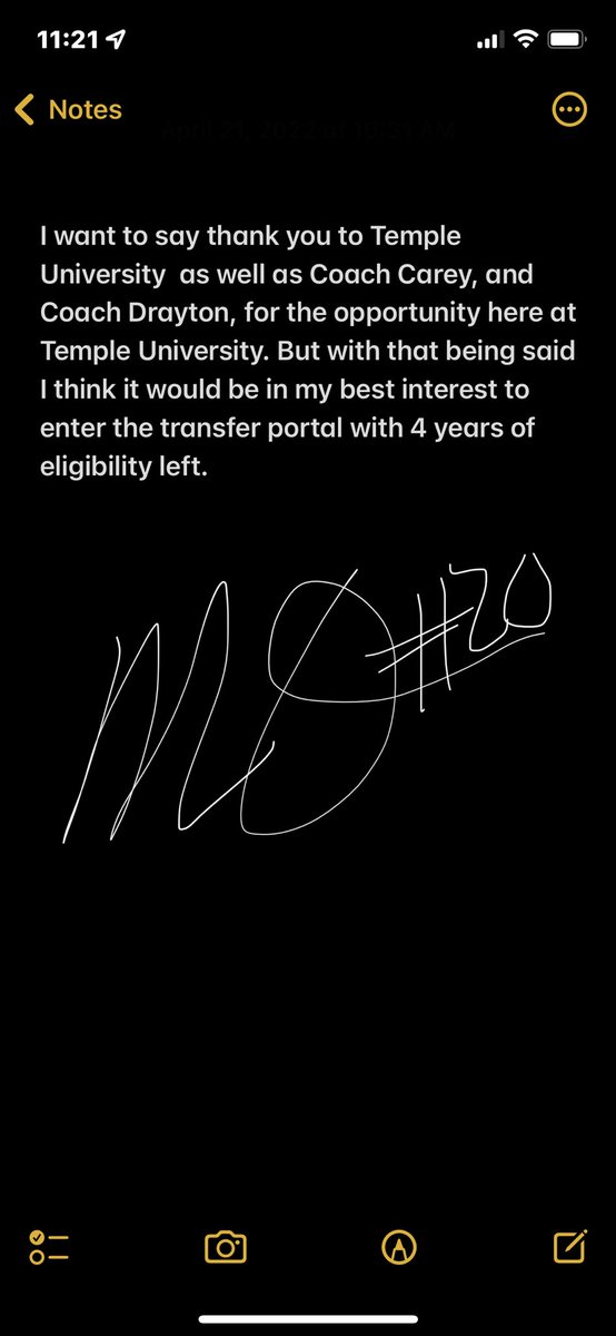 I am entering the transfer portal with 4 years of eligibility. Thank you Temple.