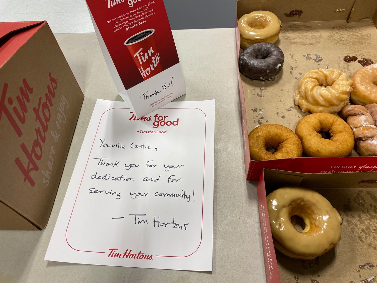 Staff had an awesome treat yesterday thanks to the #TimsForGood truck that visited the Centre yesterday! This iniative is Canada-wide, supporting essential/front line workers, so we feel pretty special to be selected! Thank you for the Tim Hortons coffee &amp; donuts!