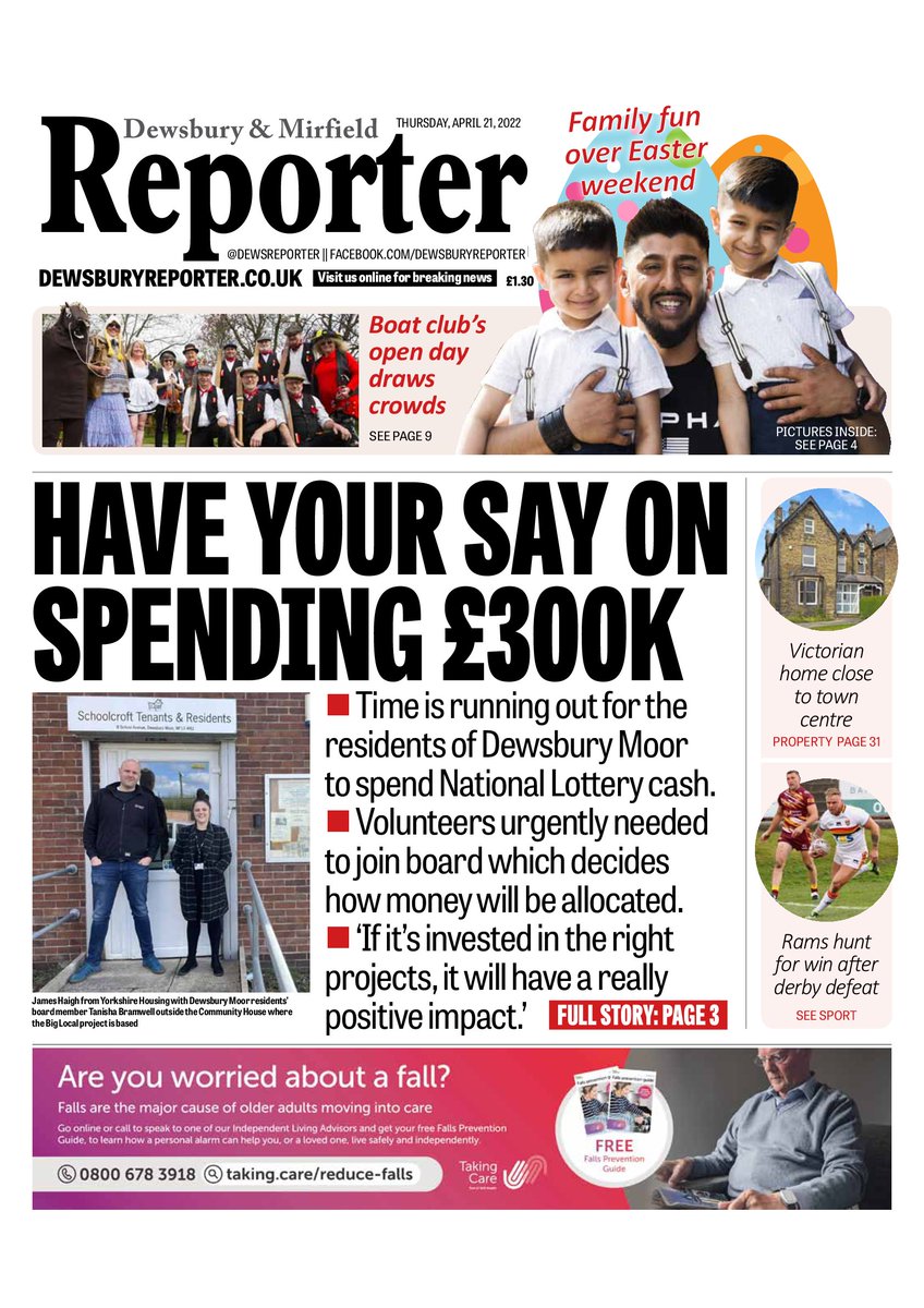 In today's <a href="/DewsReporter/">Dewsbury Reporter</a> - Residents asked to sign up to new board to decide how to spend £300,000 of National Lottery cash in #Dewsbury Moor, Easter events photo special, vet set to climb O2 Arena, ceramics firm wins Queen's Award, plus property, TV listings, puzzles and sport