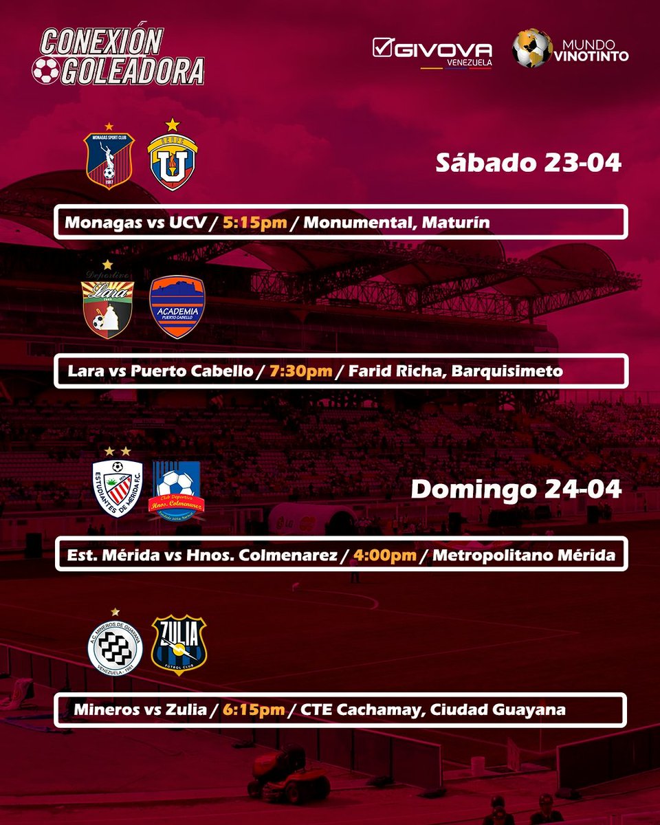 conexgoleadora's tweet photo. ¡LA PREVIA DE LA @LigaFUTVE ! 🙌🇻🇪

Como es costumbre, por acá te dejamos los horarios y partidos de la fecha 9️⃣ del fútbol venezolano. 🤩⚽

💬 Déjanos tus pronósticos 👀👇

📬La jornada de la #LigaFUTVE es cortesía de Givova Venezuela y @Mundo_Vinotint0 https://t.co/pPeD7WVlwV