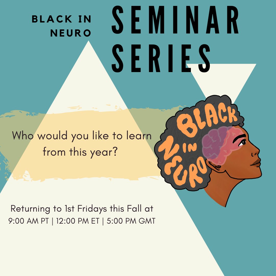 BlackInNeuro's tweet image. Special Announcement Alert!🤩 Our Black In Neuro  Seminar Series will be returning starting every 1st Friday of the month this Fall! Who would you like to learn from this season? Let us know by filling out the google form below! ⬇️

docs.google.com/forms/d/e/1FAI…