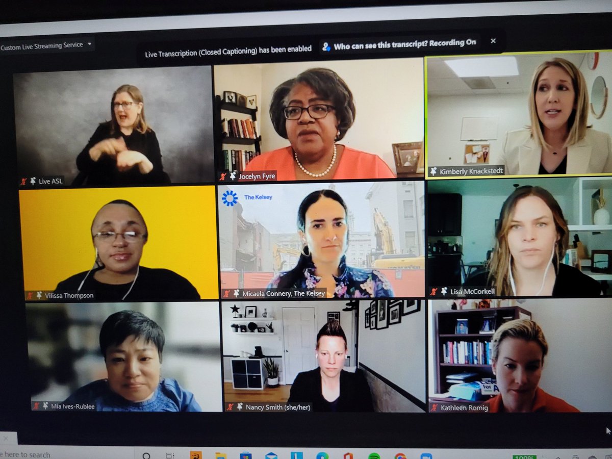 Impressive panel for the @DEJCollab launch today. @LisaAMcCorkell of @patientled of the #LongCovid community. Activists/advocates @VilissaThompson @SeeMiaRoll & more! #DisabilityEconomicJustice 
(Photo of 9 people on Zoom call)