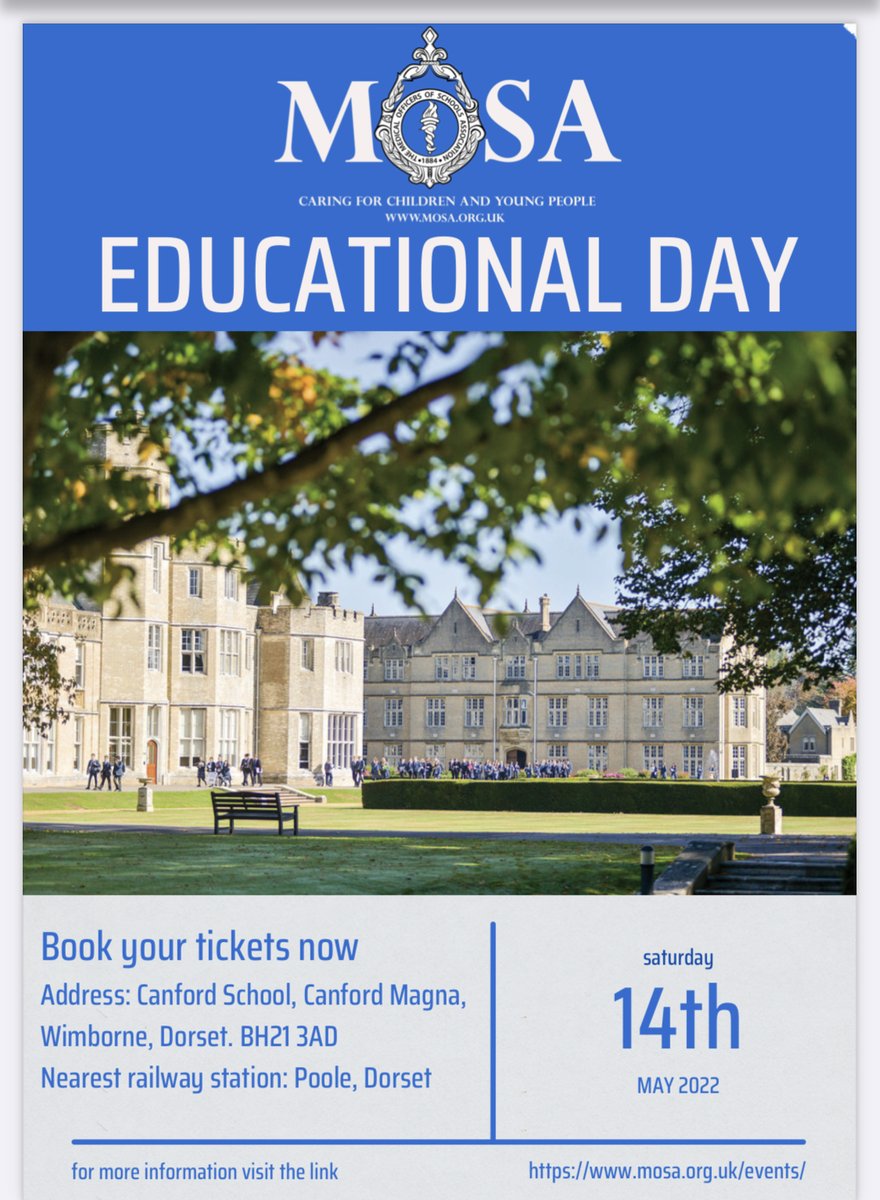 MOSA_UK's tweet photo. Tickets are going fast for the MOSA event at Canford school. Come and spend a day reviewing some of the most important topics in adolescent mental health at the current time
#schoolgp #schoolgp #MentalHealth #anxiety #eatingdisorders #independentschools https://t.co/rOXu9trqrk