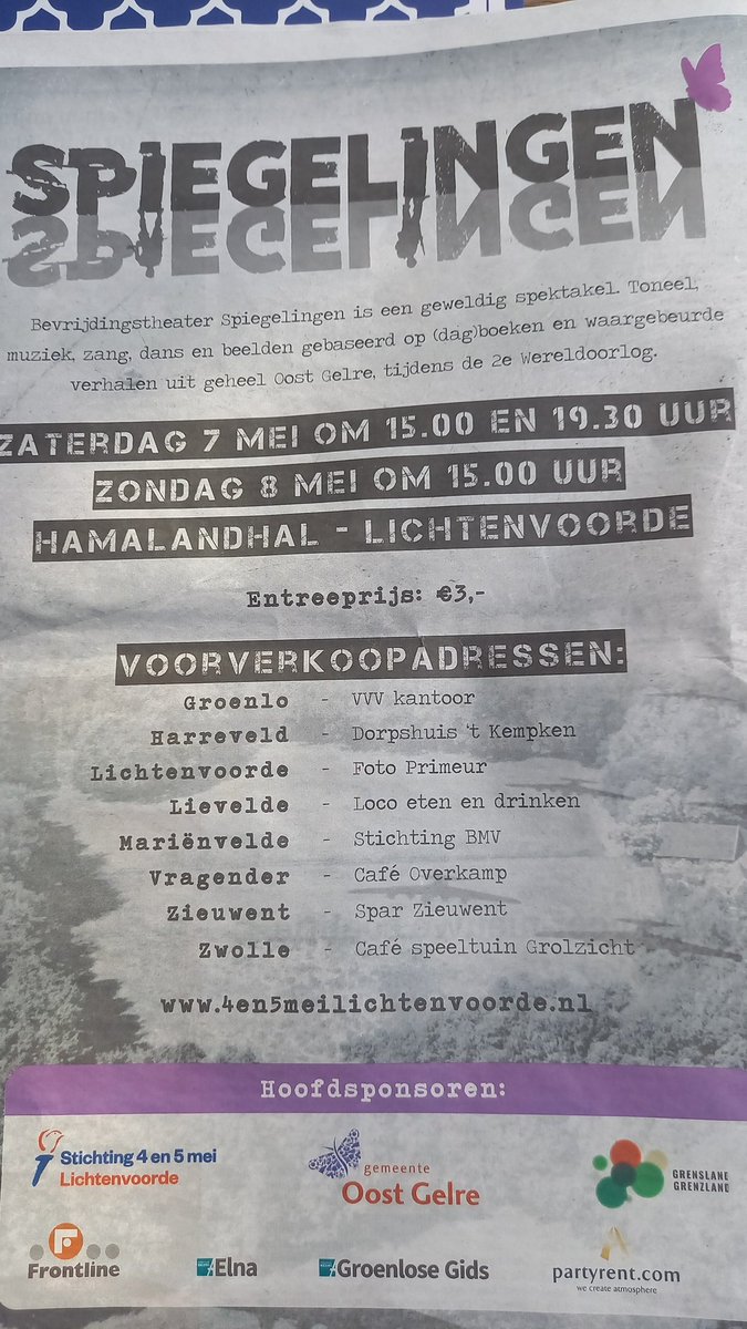 WalterLeemreize's tweet photo. Bevrijdingstheater Spiegelingen is een geweldig spektakel. Toneel, muziek, zang, dans en beelden gebaseerd op (dag)boeken en waargebeurde verhalen uit de gehele gemeente Oost Gelre, tijdens de 2e Wereldoorlog. https://t.co/ZFJbS74j2s