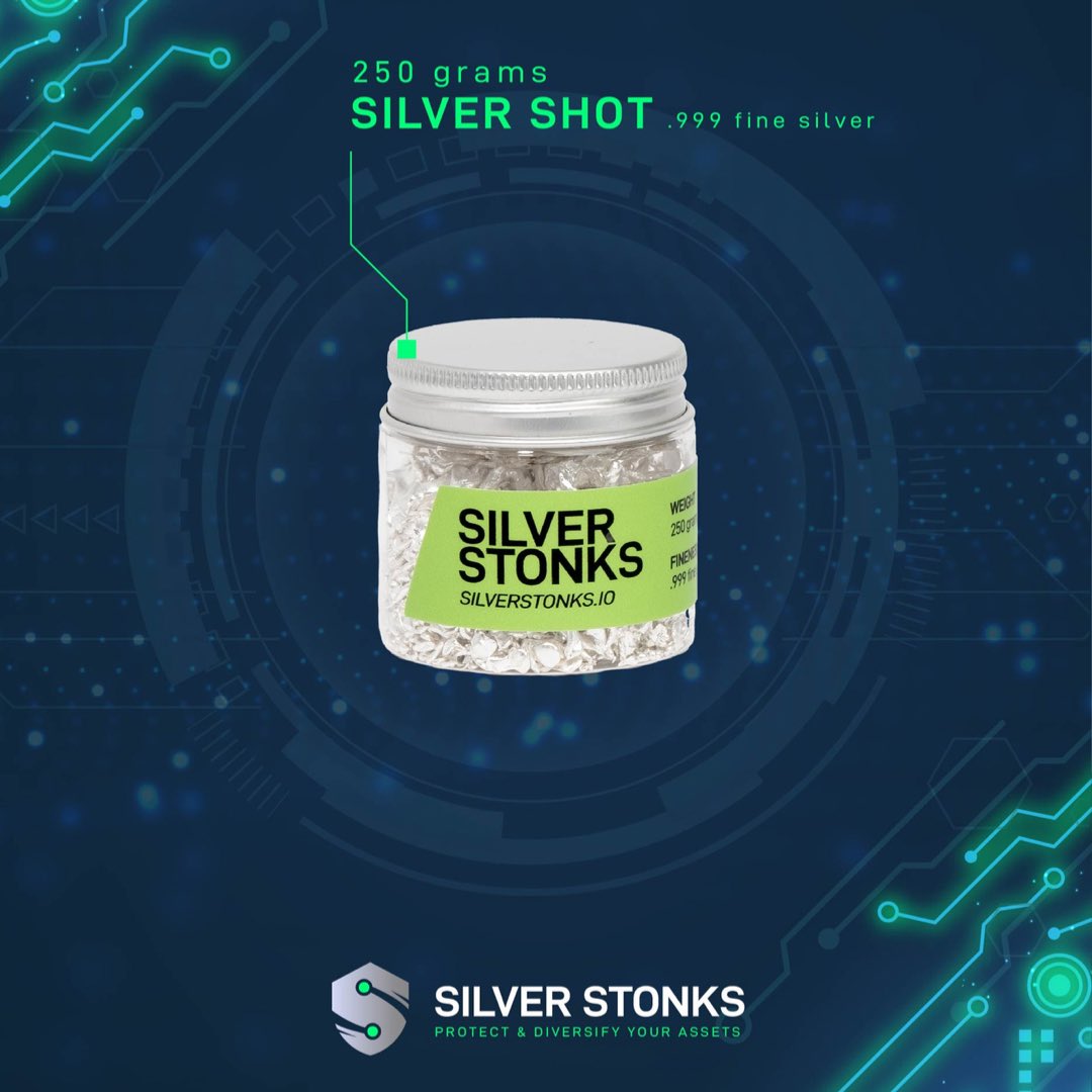SilverStonks's tweet photo. This Silver Stonks Collectible is the 250 gram #Silver Shot.

With each purchase you receive a #NFT that you use to claim interest on your silver via SSTX. Learn more at https://t.co/SptMaQW7lT

#NFTCommunity #cryptocurrency #ETH #nftart #NFTs #crypto #BNB #inflation https://t.co/fbVdZkTtlS