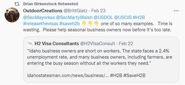 kelly_pes's tweet photo. H2B Seasonal/Peakload need - #releasethevisas@DHSGov @AliMayorkas @USCIS @USDOL @USAID@SEA_Labor @SecMartyWalsh @SecMayorkas #h2b https://t.co/OuYMWwK844