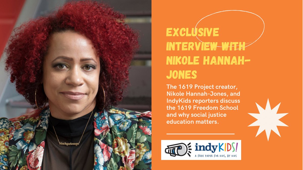 IndyKidsNews's tweet photo. IndyKids reporters Silin Razza-Baril (age 11) &amp; Willa Krishnaswami (age 12) speak with Nikole Hannah-Jones @nhannahjones to discuss her latest project, The 1619 Freedom School @1619FSchool.

https://t.co/4sFONLwRmw https://t.co/LNwjXkP4rw