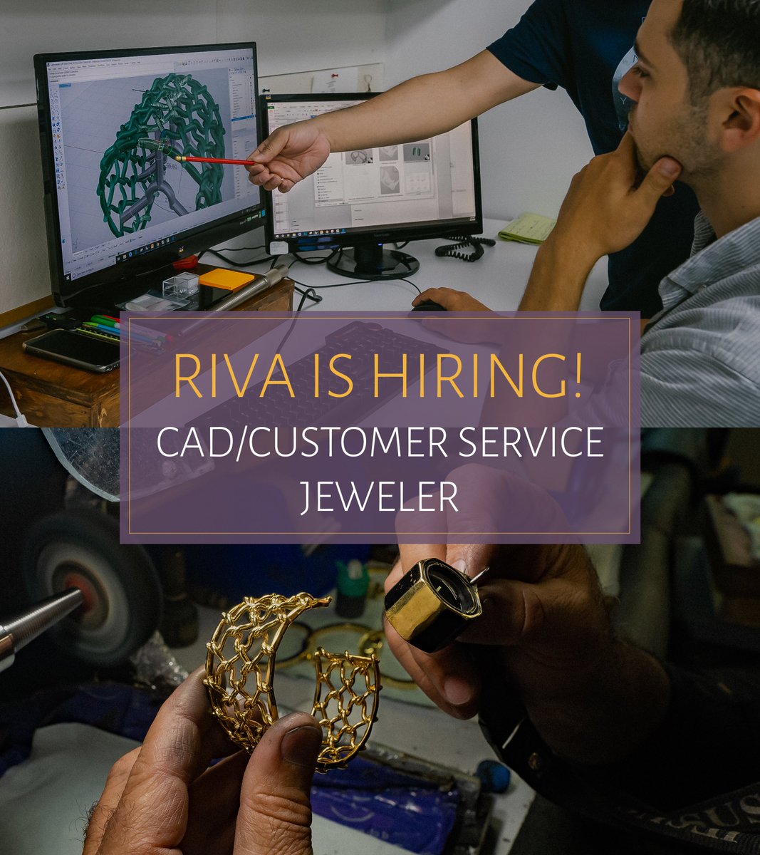 RIVAPrecisionNY's tweet photo. RIVA Precision is looking to fill two key positions: (1) a blended CAD designer/customer service role, and (2) a jeweler/master sample maker responsible for execution of designs. Full-time, and in-house (Brooklyn, NY)! E-mail us info@rivprecision.com for more info! #jobopenings https://t.co/GrSGlrXaxB