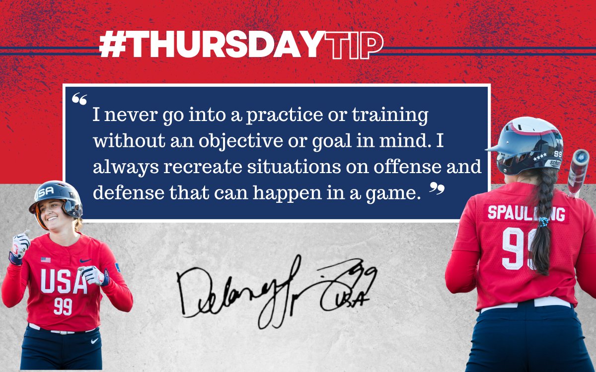 USASoftball's tweet photo. #USASThursdayTip

Practice how you play 💪

Find out how Olympic Silver Medalist  @DelaneyyLyn  stays zoned-in &amp; WHY she plays the game 🔗 https://t.co/7H7YZnuYEH https://t.co/JClmwMQI1C