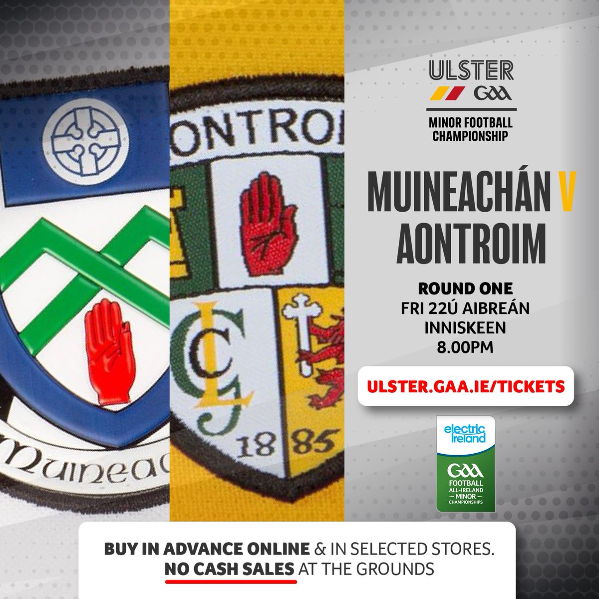 Ulster GAA (@ulstergaa) on Twitter photo 📺Live streaming on Ulster GAA TV via <a href="/SportBeo/">BeoSport</a>!
2022 <a href="/ElectricIreland/">Electric Ireland</a> Ulster Minor Football Championship Round One 🏐
<a href="/monaghangaa/">@monaghangaa</a> ⬜️🟦 v <a href="/AontroimGAA/">Antrim GAA</a> 🟨⬜️
🏟️ Inniskeen
📅🕗 Friday 22nd April 8.00pm
Watch LIVE here ➡️ bit.ly/3L7j9eT
#Ulster2022 #GAAThisIsMajor 📺Live streaming on Ulster GAA TV via <a href="/SportBeo/">BeoSport</a>!
2022 <a href="/ElectricIreland/">Electric Ireland</a> Ulster Minor Football Championship Round One 🏐
<a href="/monaghangaa/">@monaghangaa</a> ⬜️🟦 v <a href="/AontroimGAA/">Antrim GAA</a> 🟨⬜️
🏟️ Inniskeen
📅🕗 Friday 22nd April 8.00pm
Watch LIVE here ➡️ bit.ly/3L7j9eT
#Ulster2022 #GAAThisIsMajor