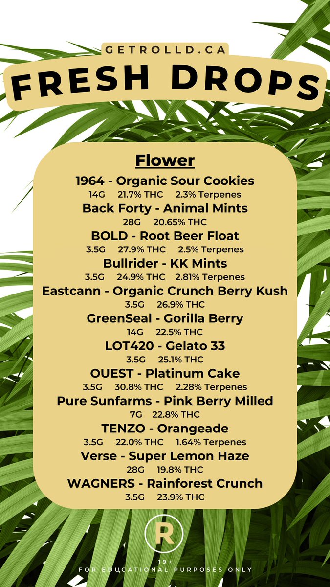 rolldcannabisco's tweet photo. It's our favorite day of the week! 

Fresh Drops are now live on our menu! Check them out online or in-store. You won't be disappointed!

https://t.co/IGLpFMh3gy

#ottawa #kanata #stittsville #ottawacannabis #cannabis #cannabiscommunity #freshdrops #legalcannabis #supportlocal https://t.co/U9BYreNLTw