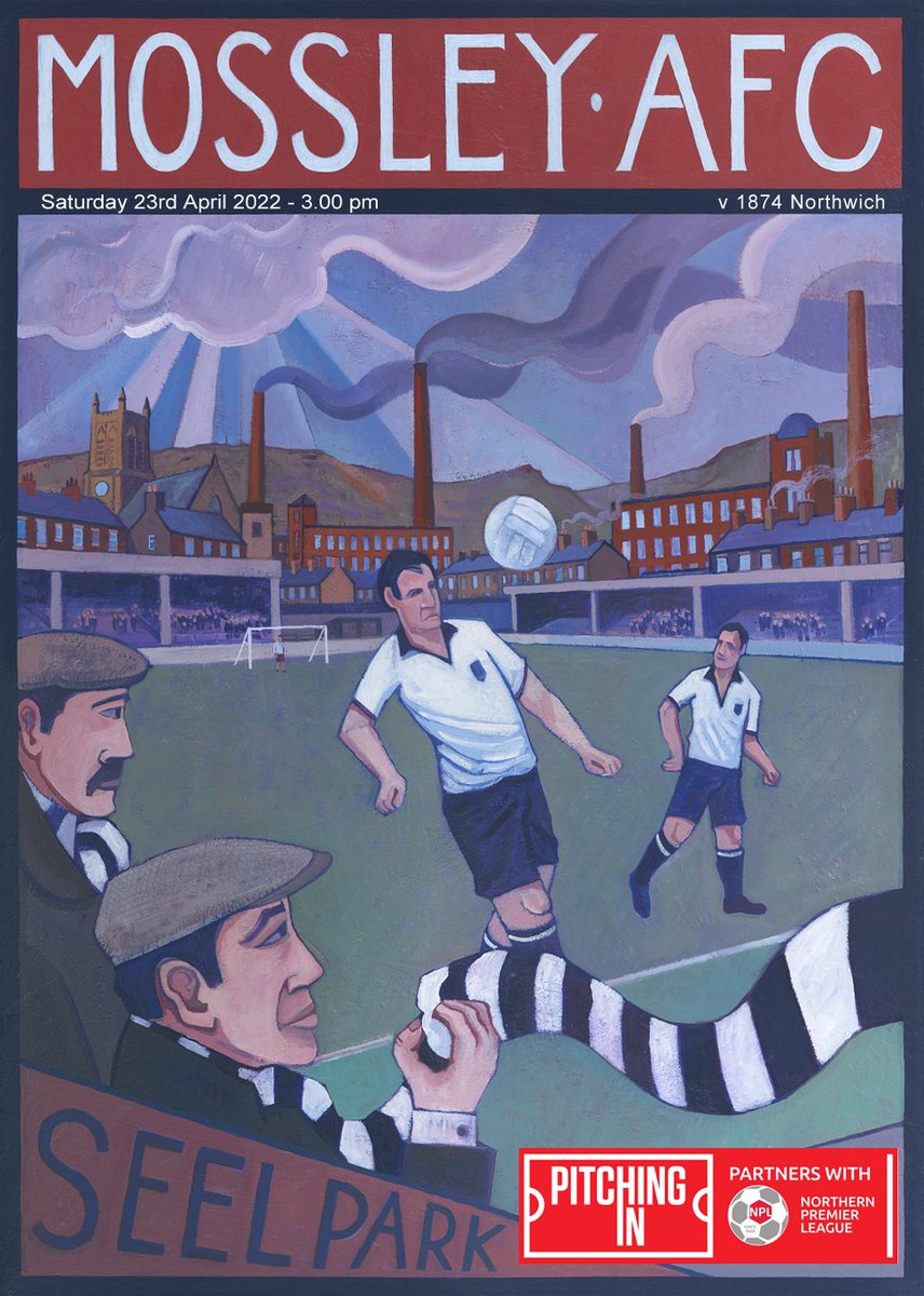 mossleyweb's tweet image. This Saturday's programme cover for our last game of the season @MossleyAFC v @1874Northwich presents the work of local artist @ChrisCyprus 
questmedianetwork.co.uk/news/tameside-…