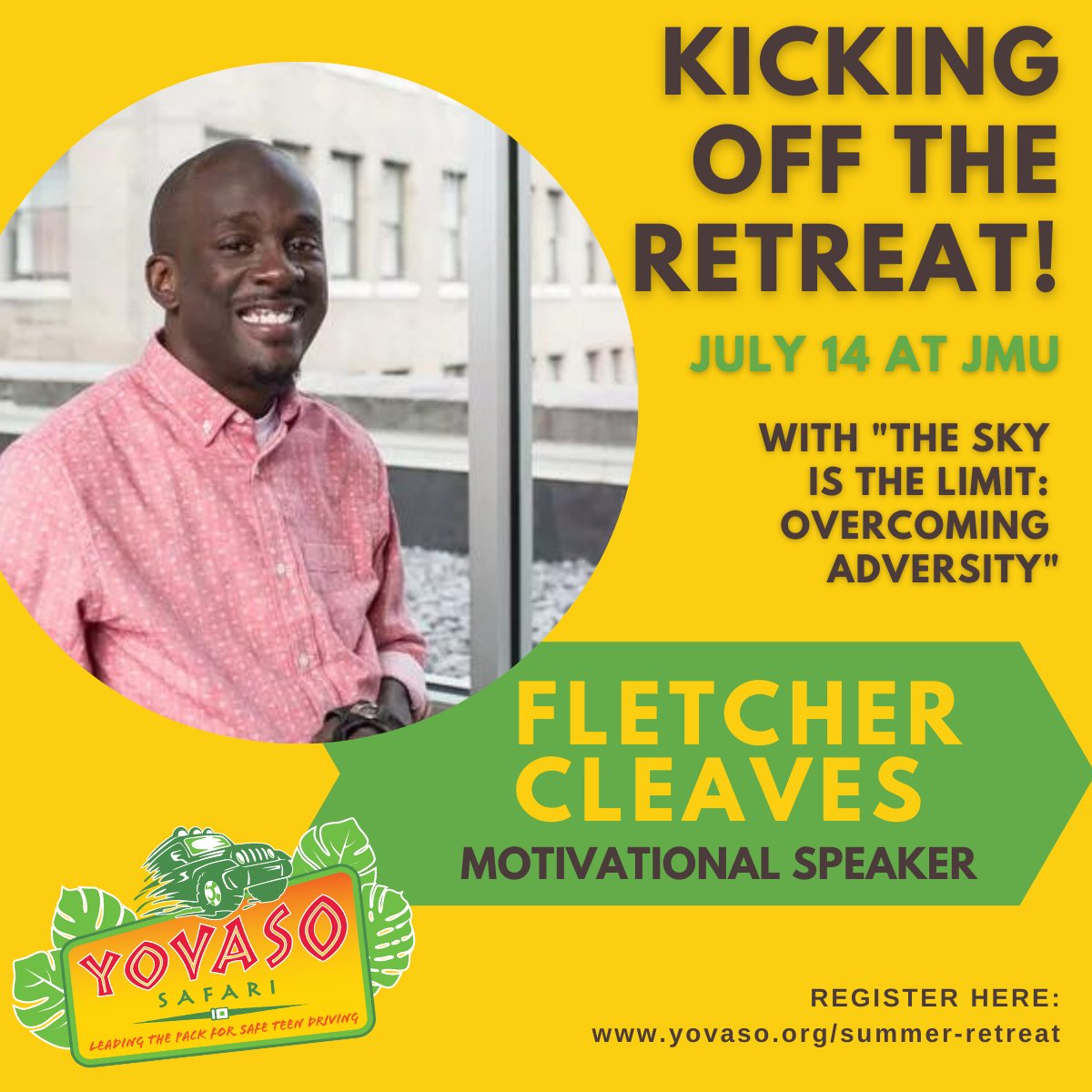 _YOVASO_'s tweet photo. The YOVASO Summer Leadership Retreat is happening July 14-17 at James Madison University and we're excited to share our Motivational Speaker is Fletcher Cleaves (@RollinOnFaith)! Learn more about Fletcher's story here: https://t.co/YvXEU0NHbW. #YOVASOSLR https://t.co/AQrBrLrVMq