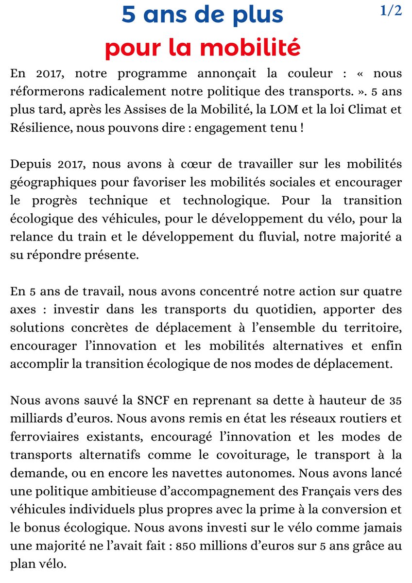 jmzulesi's tweet photo. Dimanche 24 avril votons pour la continuation d'une politique de mobilité pragmatique et ambitieuse, au plus proche des besoins des citoyens et des réalités des territoires !

Retrouvez ma tribune « 5 ans de plus pour la mobilité ».👇

#JeVoteMacron #NousTous #5ansdeplus https://t.co/pMCubAYJNa