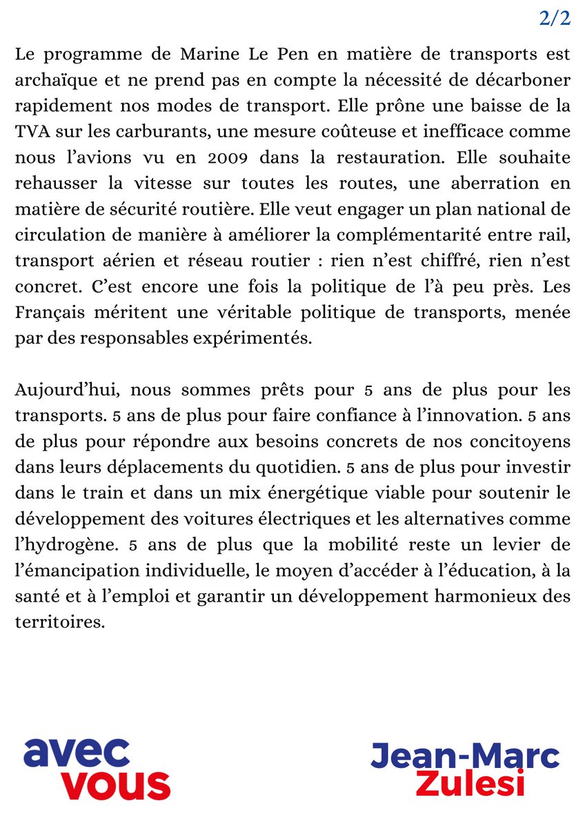 jmzulesi's tweet photo. Dimanche 24 avril votons pour la continuation d'une politique de mobilité pragmatique et ambitieuse, au plus proche des besoins des citoyens et des réalités des territoires !

Retrouvez ma tribune « 5 ans de plus pour la mobilité ».👇

#JeVoteMacron #NousTous #5ansdeplus https://t.co/pMCubAYJNa
