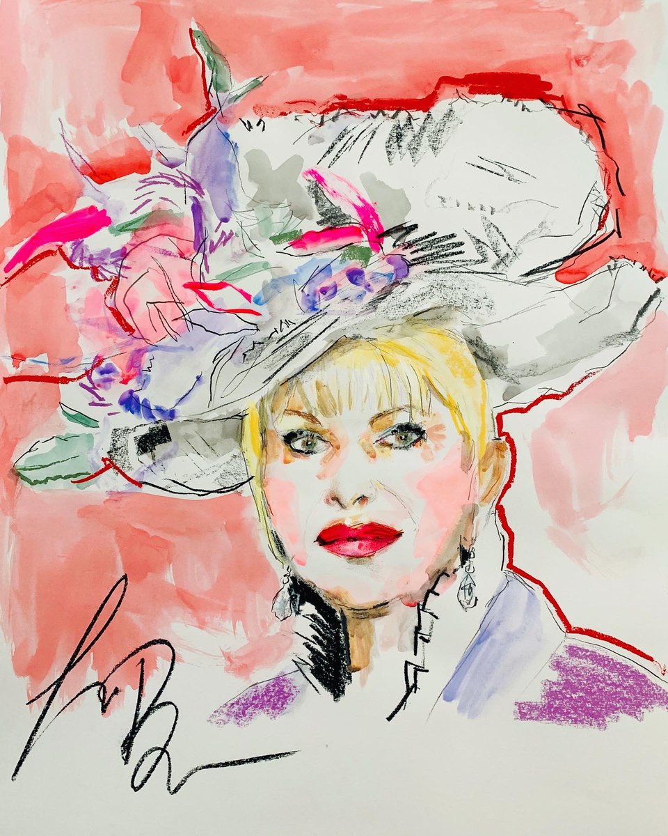 Leighandbrown's tweet photo. Ivana Trump in majestic millinery at Kentucky Derby some time ago.
Quite the contrast from when I met her at a club in London dressed in leopard, head to toe.
Mixed Media on archival paper, 18x24"
#alwaysfab #bestdressed https://t.co/twZAa9WP97