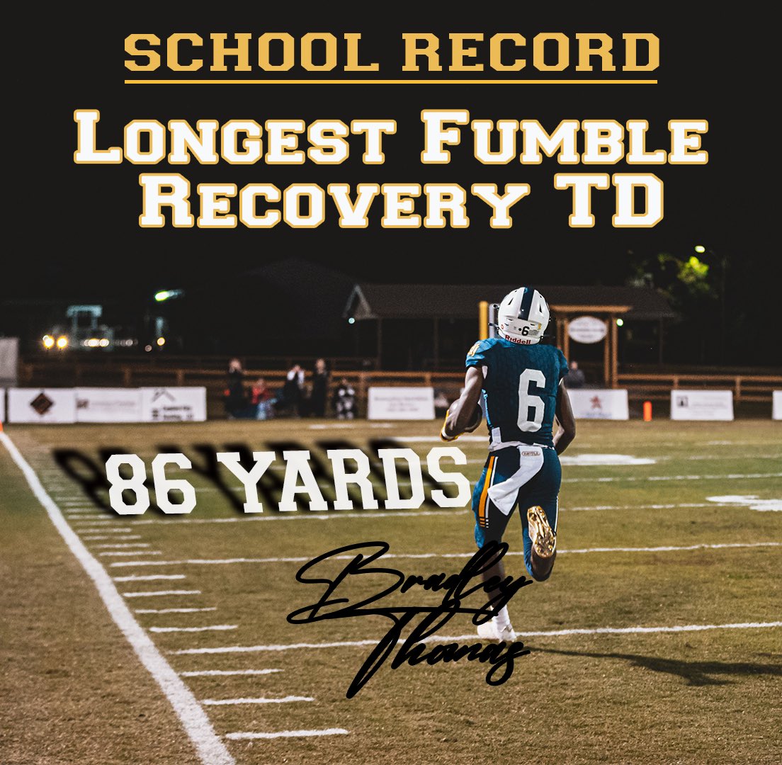 In the Anniston playoff game <a href="/BradleyBTThomas/">Bradley Thomas</a> (ASU Commit) scooped up a fumble and returned it 86 yards for a Touchdown and a School Record!!
