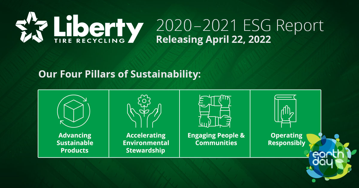 LibertyTireLLC's tweet photo. Tomorrow, we’ll celebrate #EarthDay with the release of Liberty Tire Recycling’s inaugural ESG report, detailing our ongoing commitment to #sustainability, stewardship and our community. We are determined to make the world a better planet; it’s at the core of what we do. https://t.co/zPkfxtHgZv