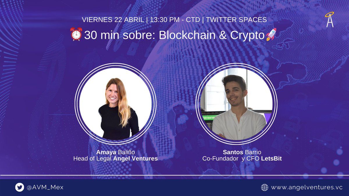 AVM_Mex's tweet photo. #AVSession🎙️ ¡Acompáñanos este 🗓️viernes a la 1:30PM⏰ por #TwitterSpaces junto con @santos_barrio Co-Fundador y CFO en @LetsBit_ok y @AmayaBalino de @AVM_Mex 🚀 para hablar acerca de Blockchain & Crypto!🌎#AVTalk 👇🏼
https://t.co/BoyGh9FzJn https://t.co/JqGEvt6LEl