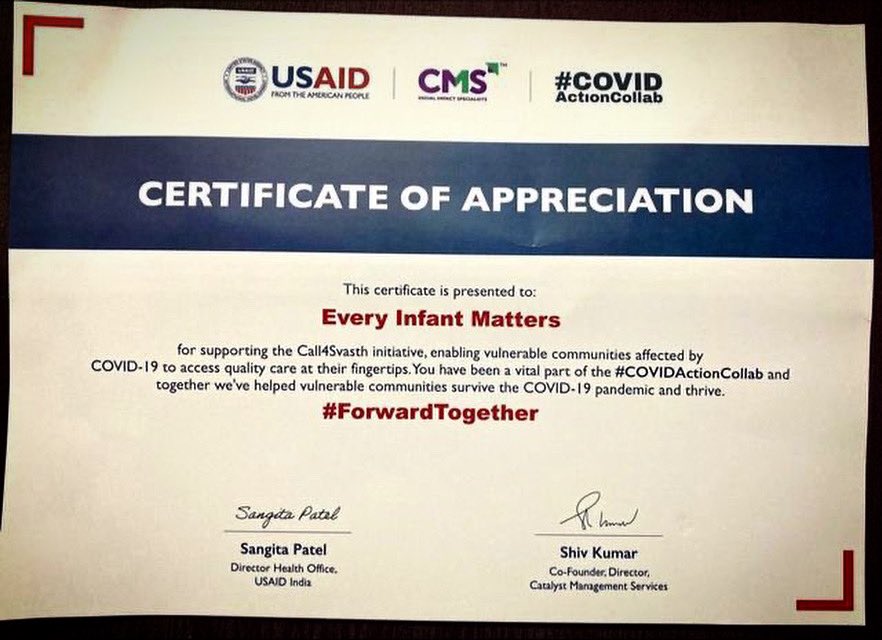 DrRadhikaBatra's tweet photo. @EveryInfMatters is humbled to receive this recognition & be a part of @USAID’s #Call4Svasth Initiative to help communities who are worst effected by the pandemic.🖤🌸
@shells1857 @Catalyst_2030 @OneYoungWorld @NITIAayog @amitabhk87 @annaroy9 @kateatoyw
#COVIDActionCollab https://t.co/ZkLbLWpV8k