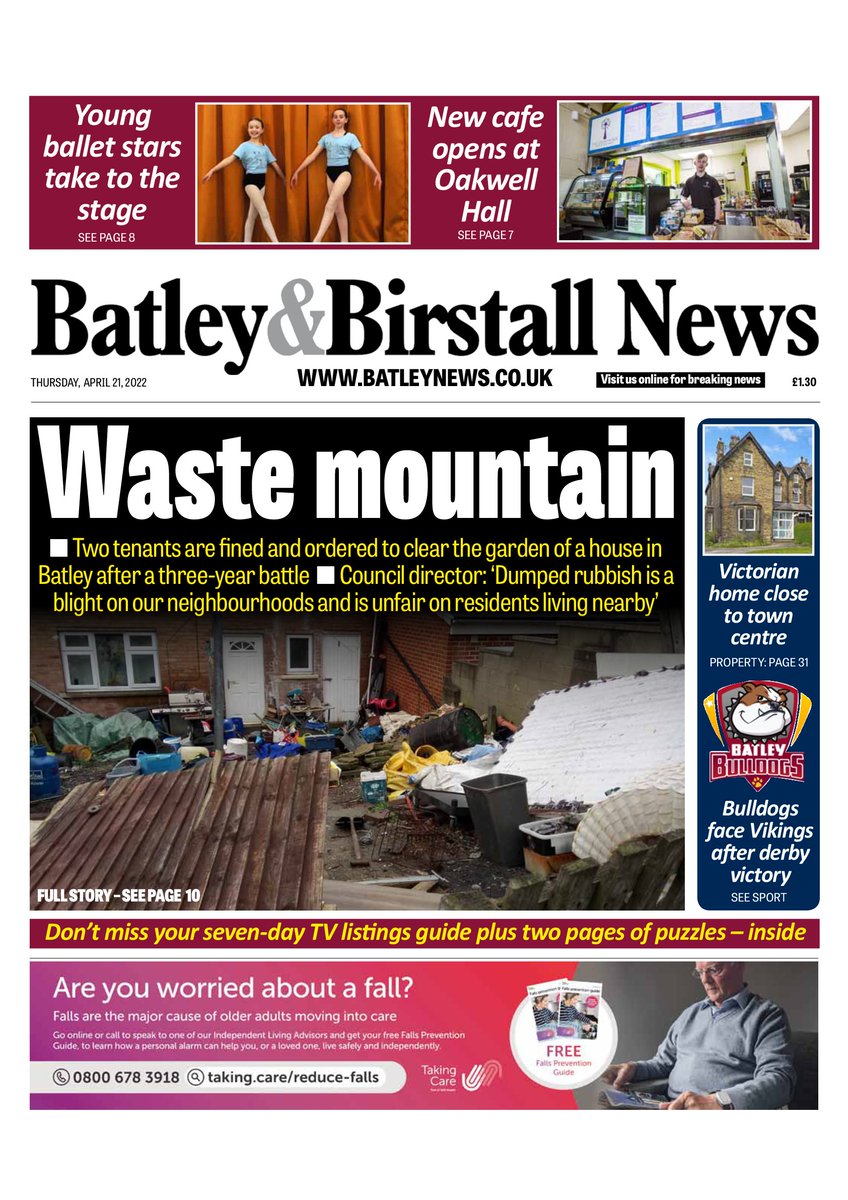 In today's <a href="/Batley_News/">Batley&BirstallNews</a> - tenants fined after mountain of waste dumped in the garden of a house in #Batley, new Countryside Cafe opens at Oakwell Hall, young dancers set to star in ballet show, Batley and District Camera Club monthly feature, plus property, TV, puzzles and sport