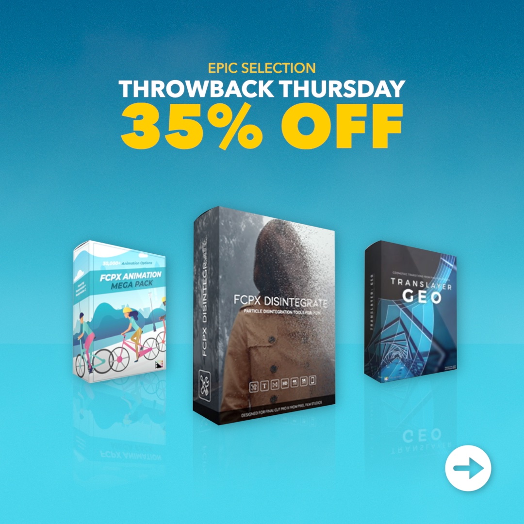 PixelFilmStudio's tweet image. It's Throwback Thursday! Save 35% off today only (just for you!)😉Check out these classics and speed up your editing with this week's awesome effects! 

🔗Check out the sales with the link in bio or here! 👇
bit.ly/PFSsaleoftheday

#fcpx #fcpxplugin #tbtsale #sale