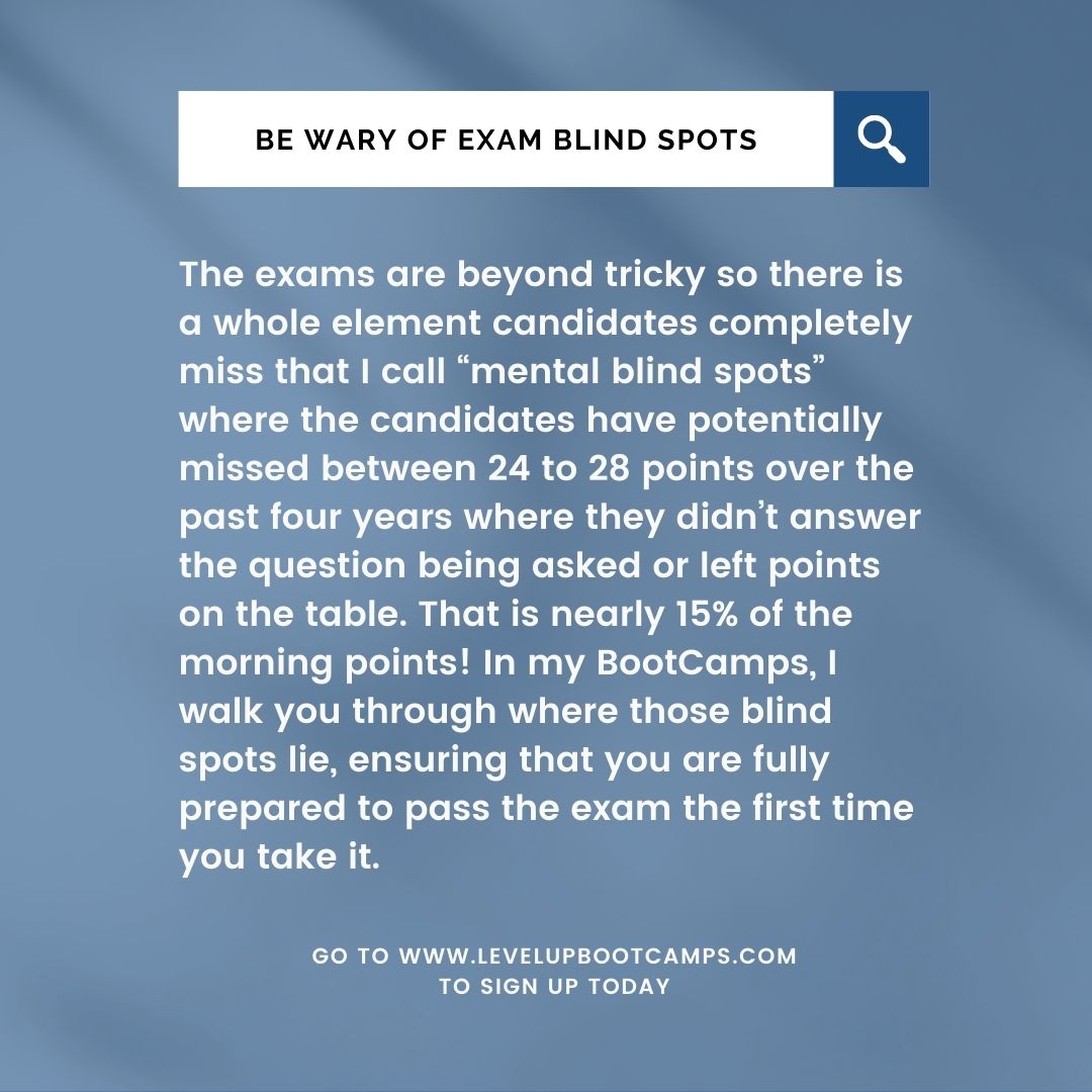 LevelUpBCLLC's tweet photo. Be wary of Exam Blind Spots, where the candidates have potentially missed between 24-28 points in past years for not answering the question or leaving points on the table!
#CFA #CFAExam #CFAProgram #CFAInstitute #CFALevelIII #CFALevel3
https://t.co/BZE7pUbuj7 https://t.co/dRwYLoSlYX
