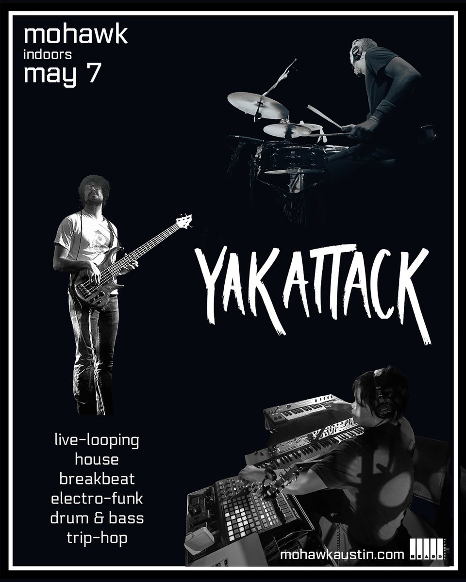Portland, Oregon natives <a href="/YakAttackUS/">YakAttack</a> will be coming to <a href="/mohawkaustin/">Mohawk Austin</a> on 5/7 🔊 The electronica power trio will be bringing the house down, so come dance 🔥

get your 🎫  b4 they're gone!
l8r.it/RGUt
