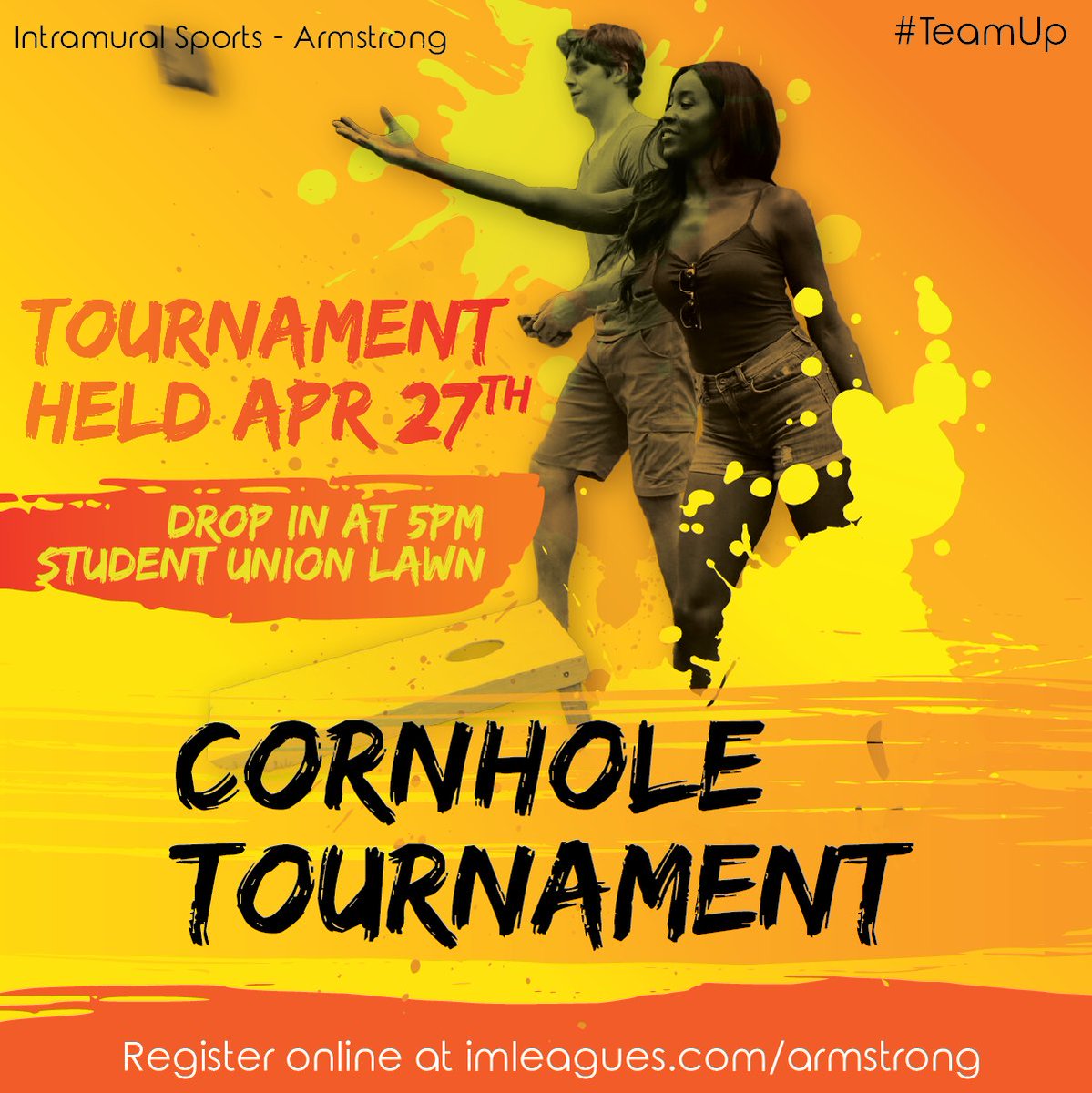 GSUCampusRec's tweet photo. [ARMSTRONG] Try your aim with cornhole April 27 at 5pm! This tournament is always a great time. Register at https://t.co/zDXjl59T4w to be in on the fun! https://t.co/GDggifXpEA