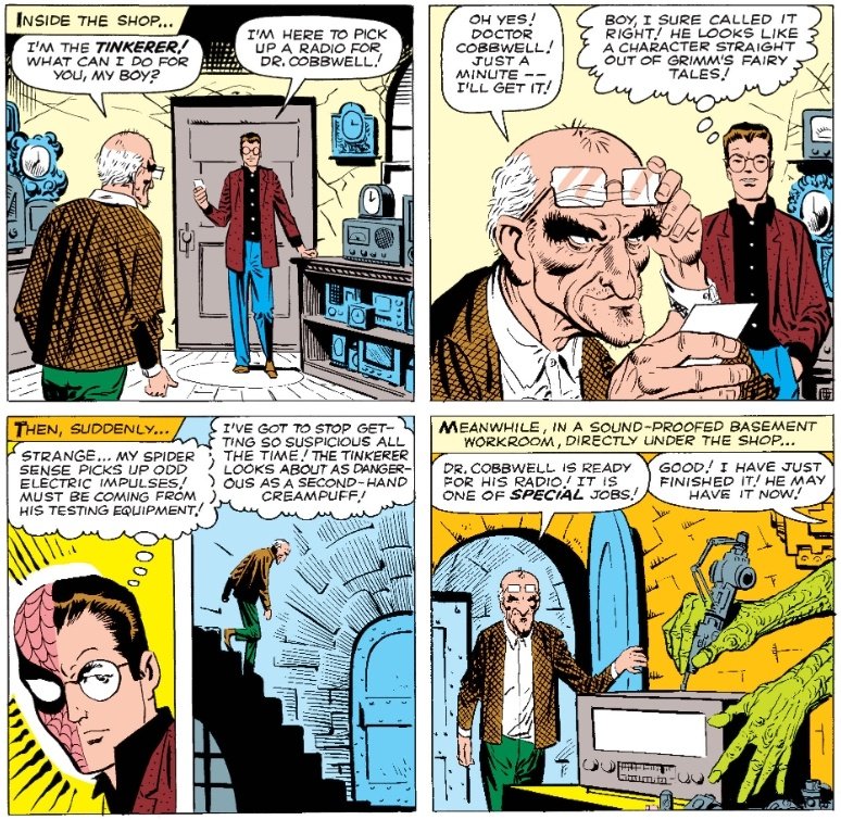 Cronicas_Marvel's tweet photo. El taller está regentado por un tal Chapucero, un tipo inquietante que Peter piensa que está sacado de un cuento de los Grimm.
Cuando baja al sótano a por la radio, Peter detecta impulsos eléctricos y nosotros descubrimos que... ¿Trabaja con aliens? ¿También en esta serie? #ASM2 https://t.co/MS3of4K5Pj
