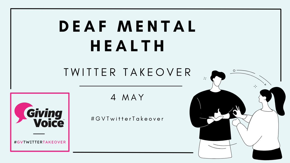 We're so excited for the #GVTwitterTakeover to mark #DeafAwarenessWeek in just SIX days!

#SLPeeps Lindsey Gagan and Kim Williams at <a href="/GMMH_NHS/">Greater Manchester Mental Health</a> will be discussing deafness, mental health, and the role of speech and language therapy.

Join us on 4 May!