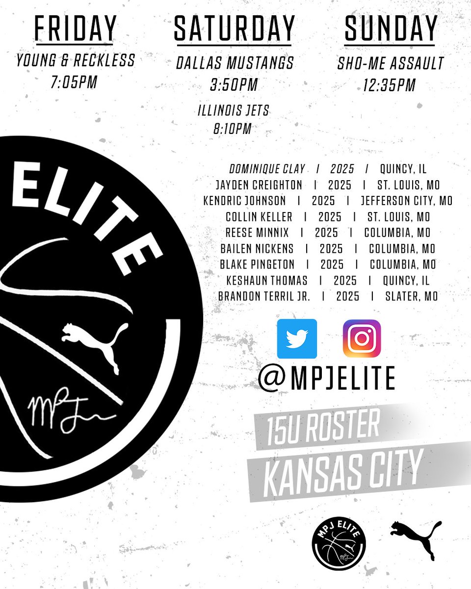 🚨  15u Roster + Schedule
🗓 April 22nd-24th (Live Period)
📍 Kansas City, MO