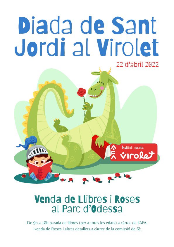 Aquest divendres dia 22 et convidem a pasar per la nostra paradeta, ubicada al Parc de l’Odessa on trobaràs llibres, roses i altres detallets a càrrec de la comissió de 6è.