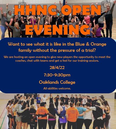 📢 EXCITING NEWS! HHNC 2022-2023 starts here! A no pressure, no commitment required opportunity - why not come down?! #openevening #blueandorange 📢